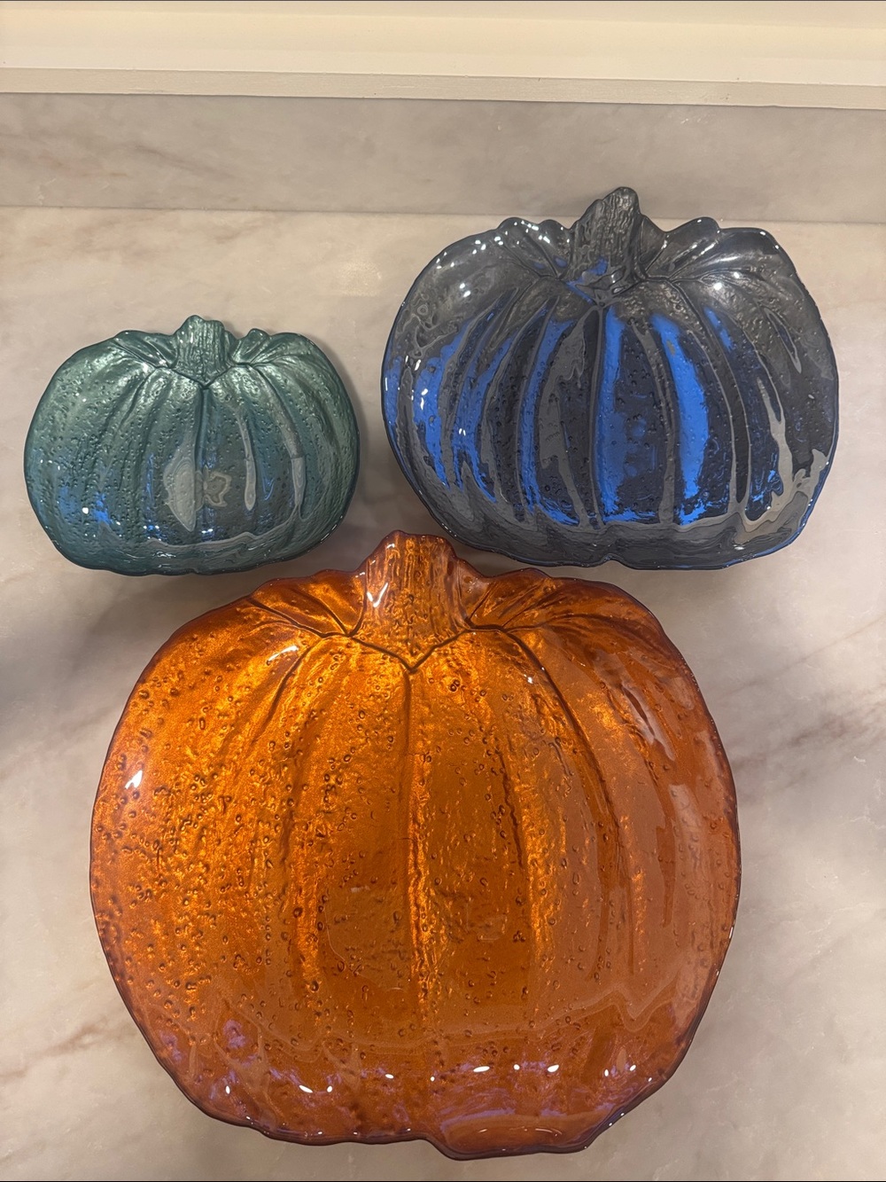Set of 3 Handblown Glass Decorative Pumpkin Dishes